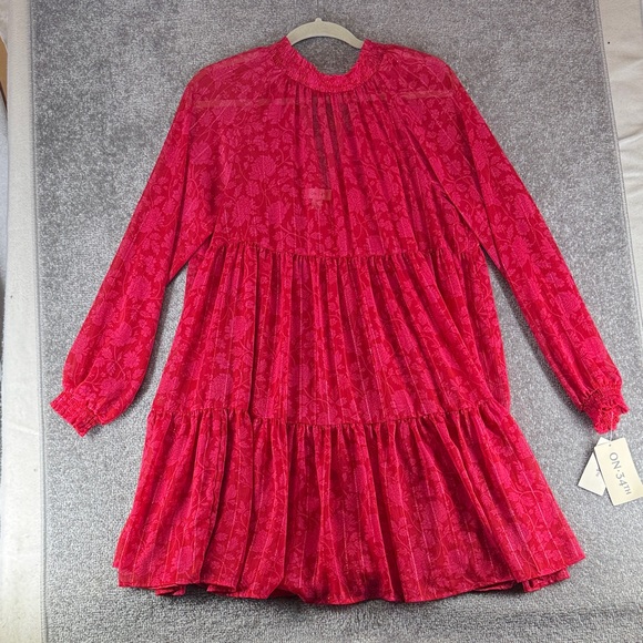ON 34th Dresses & Skirts - NWT On 34th Long Sleeve Midi Dress Red Floral Tiered Womens M Valentine